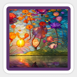 Lotus Flowers Over A Lake At Sunset Sticker